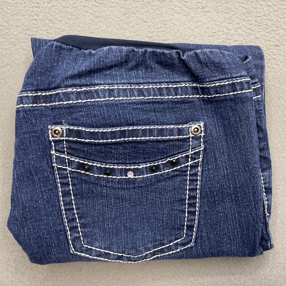 Planet Motherhood Women Maternity Jeans Blue Denim Large Bootcut Contrast Stitch